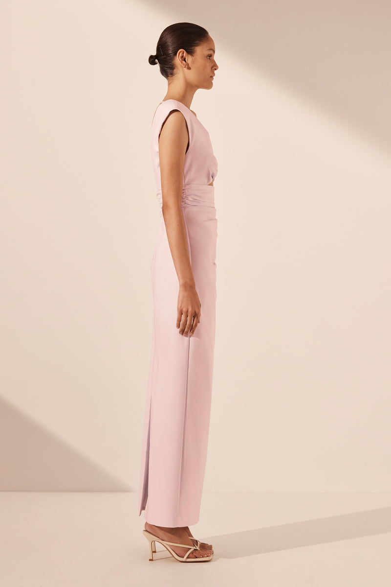la lune plunged cut out maxi dress Shona Joy - La Lune Plunged Ruched Halter Maxi Dress