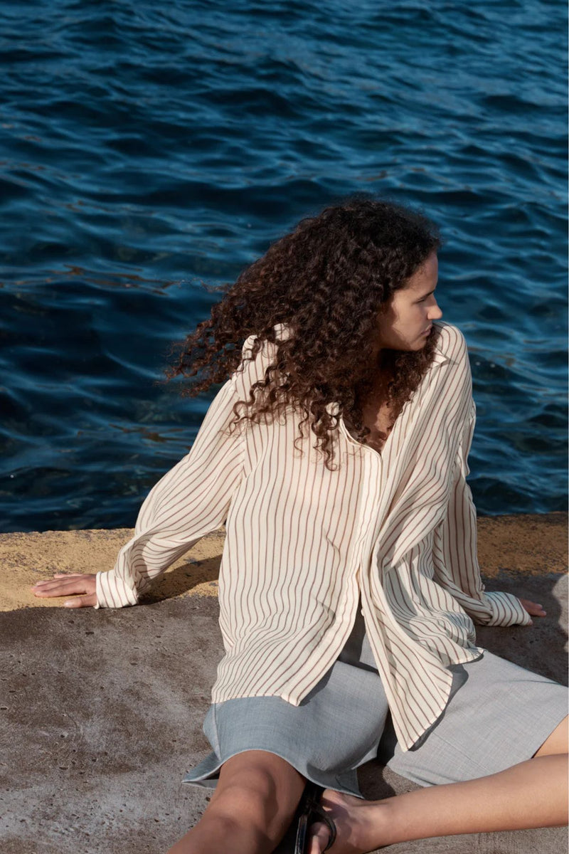 Anise Shirt Butter/Plum Stripe
