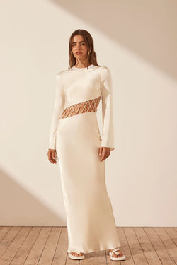 Arienzo Asymmetrical Lace Up Maxi Dress