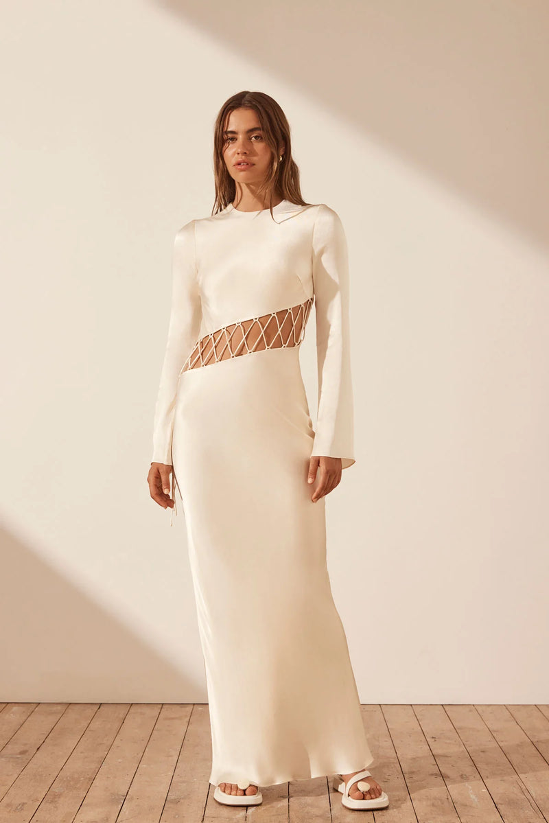 Arienzo Asymmetrical Lace Up Maxi Dress