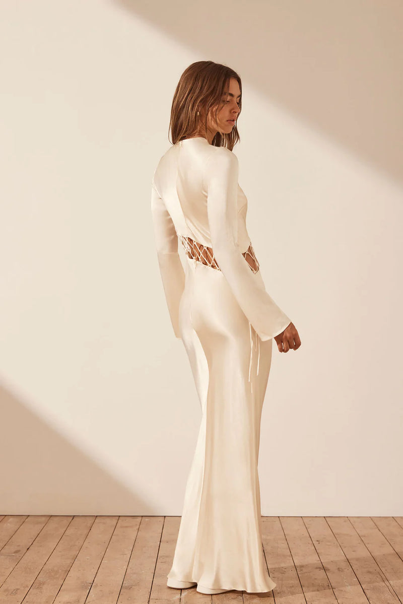 Arienzo Asymmetrical Lace Up Maxi Dress