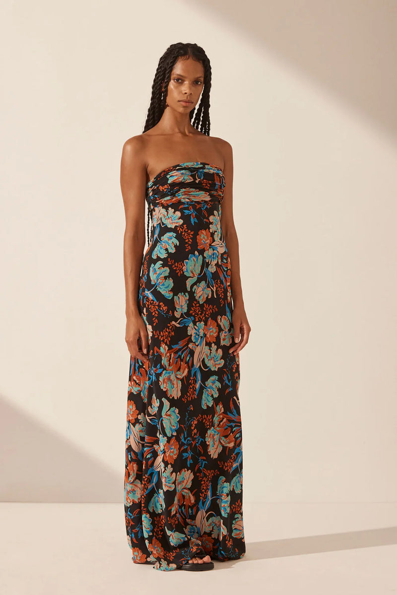 Flotte Silk Rouched Bodice Maxi Dress