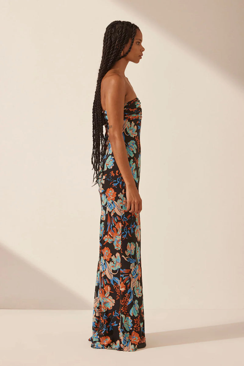 Flotte Silk Rouched Bodice Maxi Dress