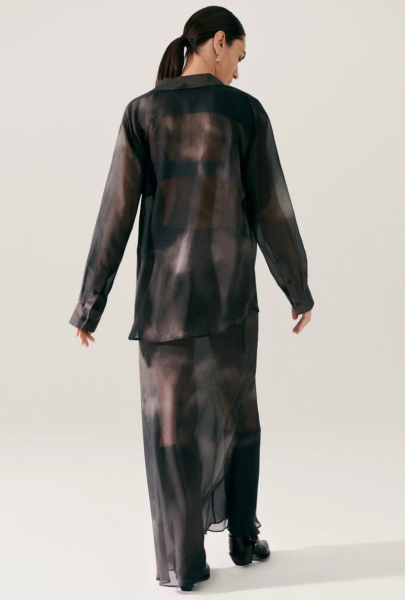 CHIFFON LONG BIAS CUT SKIRT SMOKE
