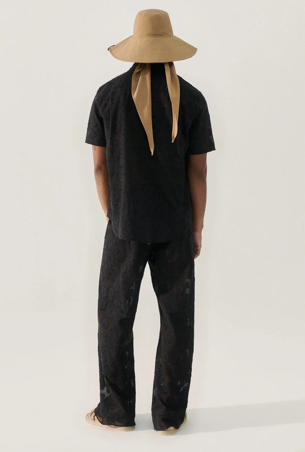 Clip Silk Short Sleeve Boyfriend Shirt Black