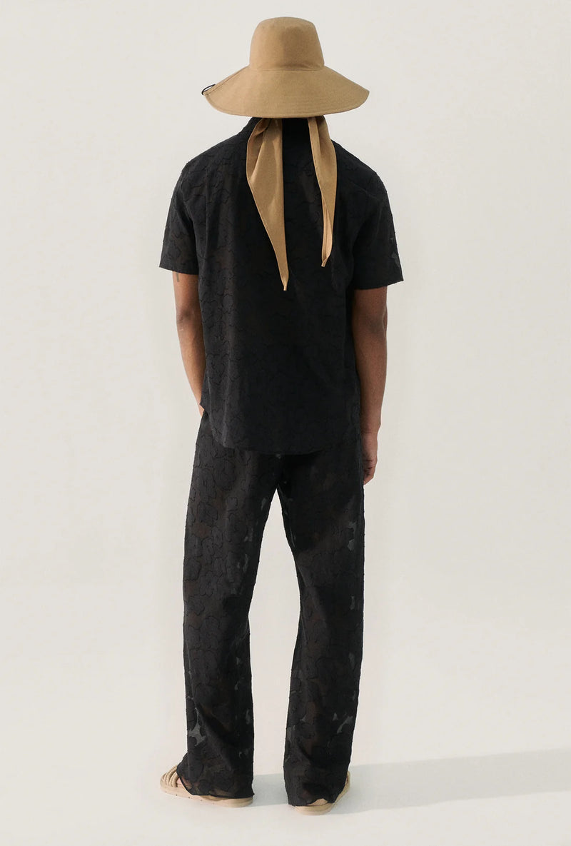 Clip Silk Short Sleeve Boyfriend Shirt Black