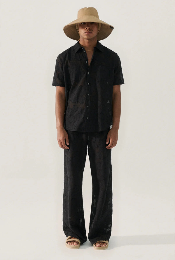 Clip Silk Short Sleeve Boyfriend Shirt Black