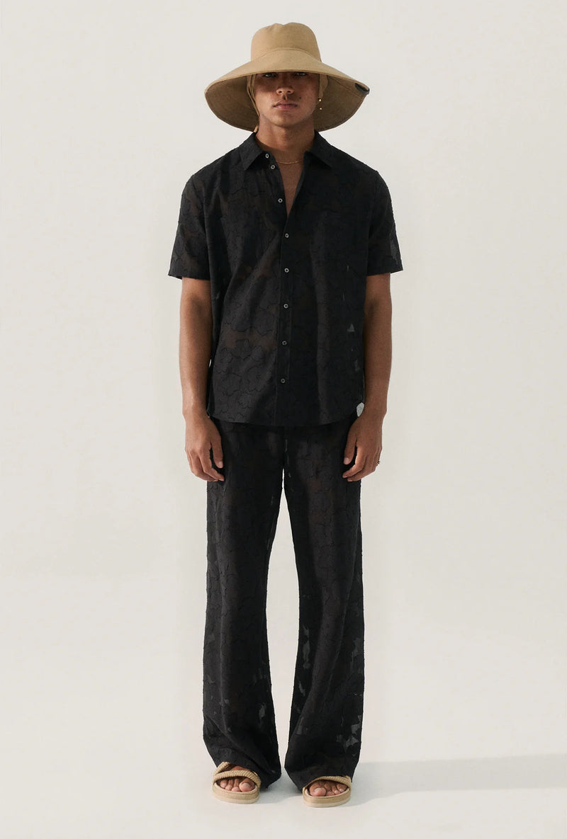 Clip Silk Short Sleeve Boyfriend Shirt Black
