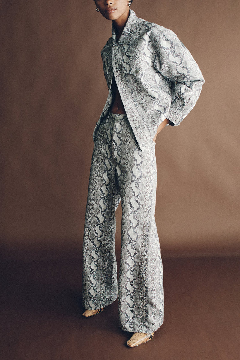 MONTGOMERY STUDDED JEAN SILVER PYTHON