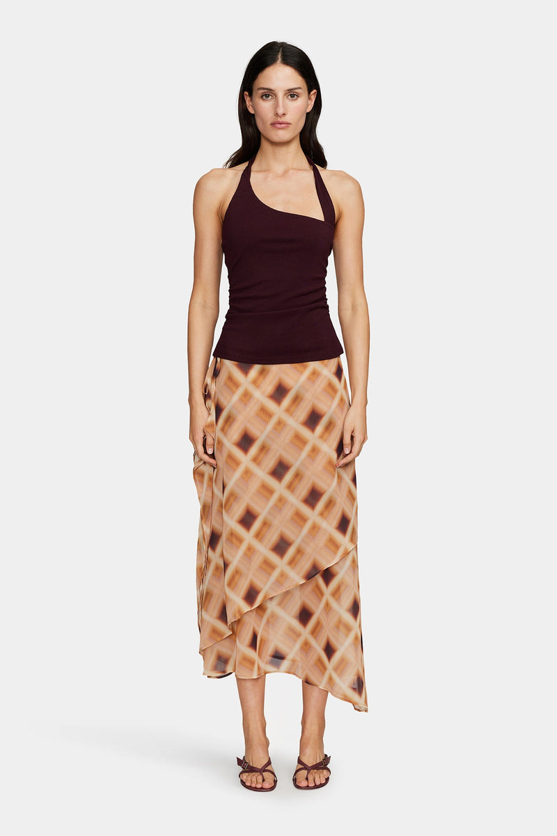 ALOE MIDI SKIRT CARAMEL CHECK