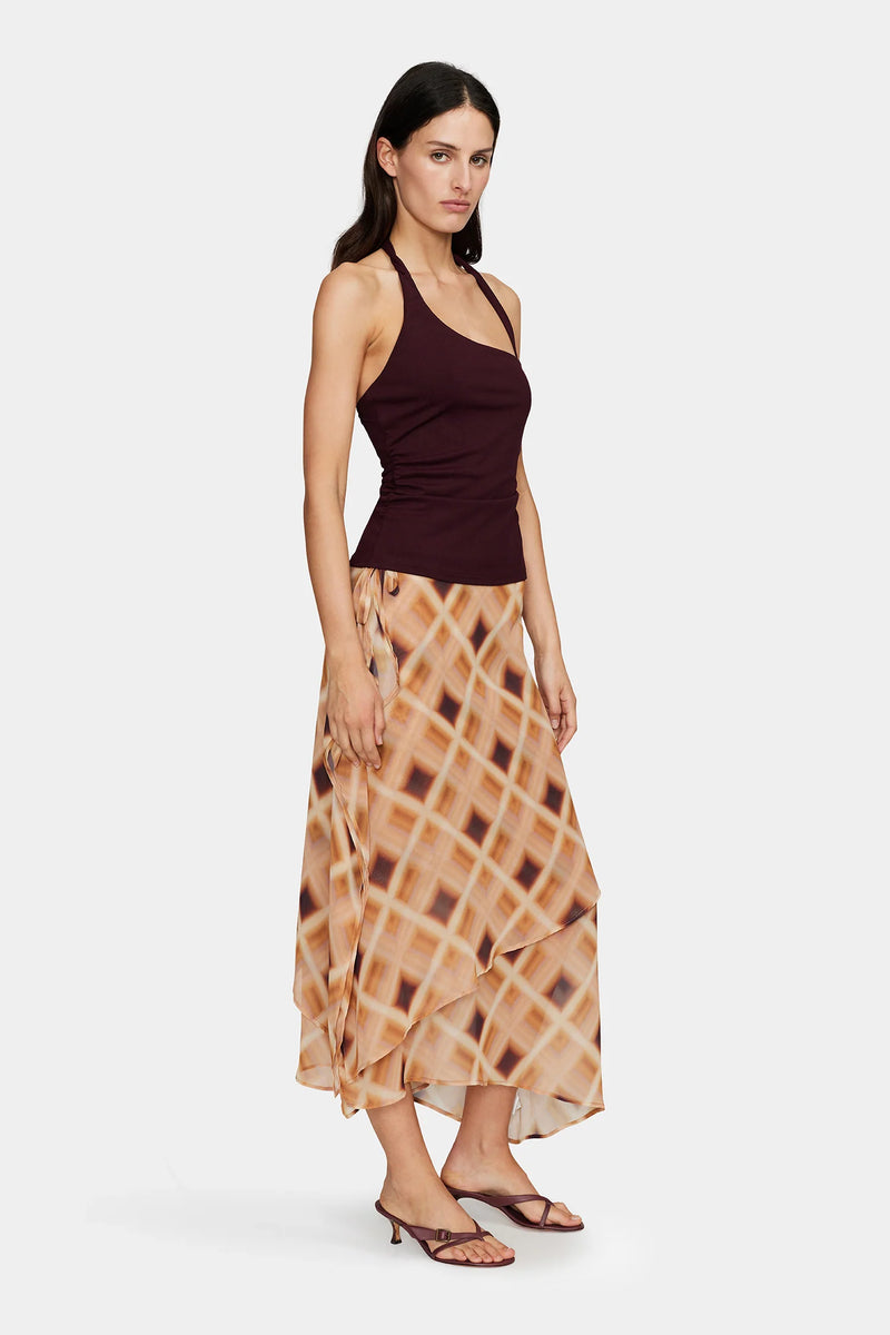 ALOE MIDI SKIRT CARAMEL CHECK