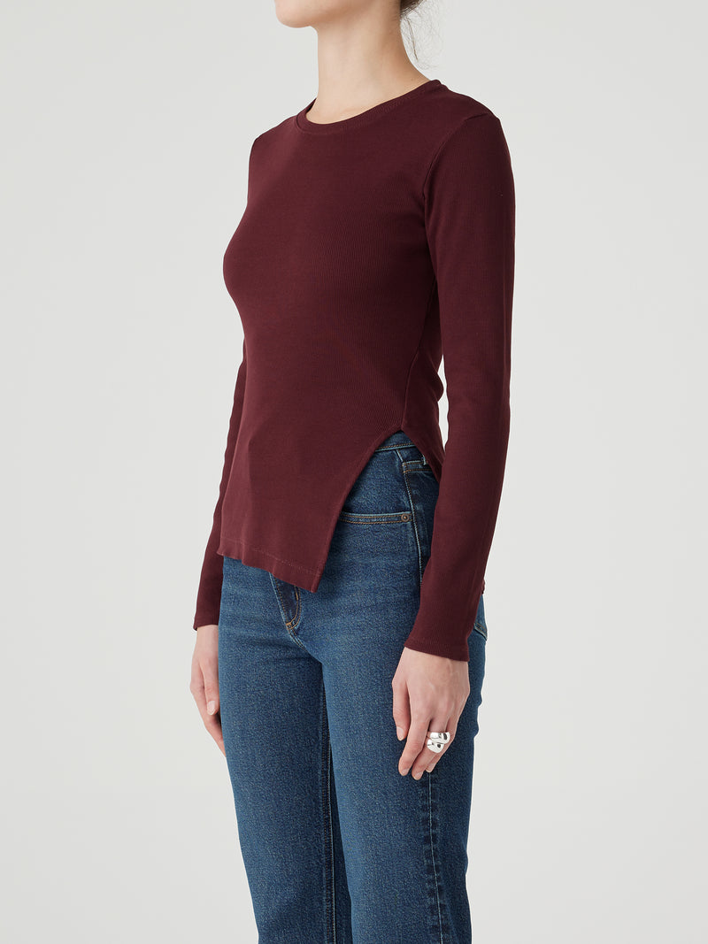 ASYMMETRICAL RIB TOP OXBLOOD