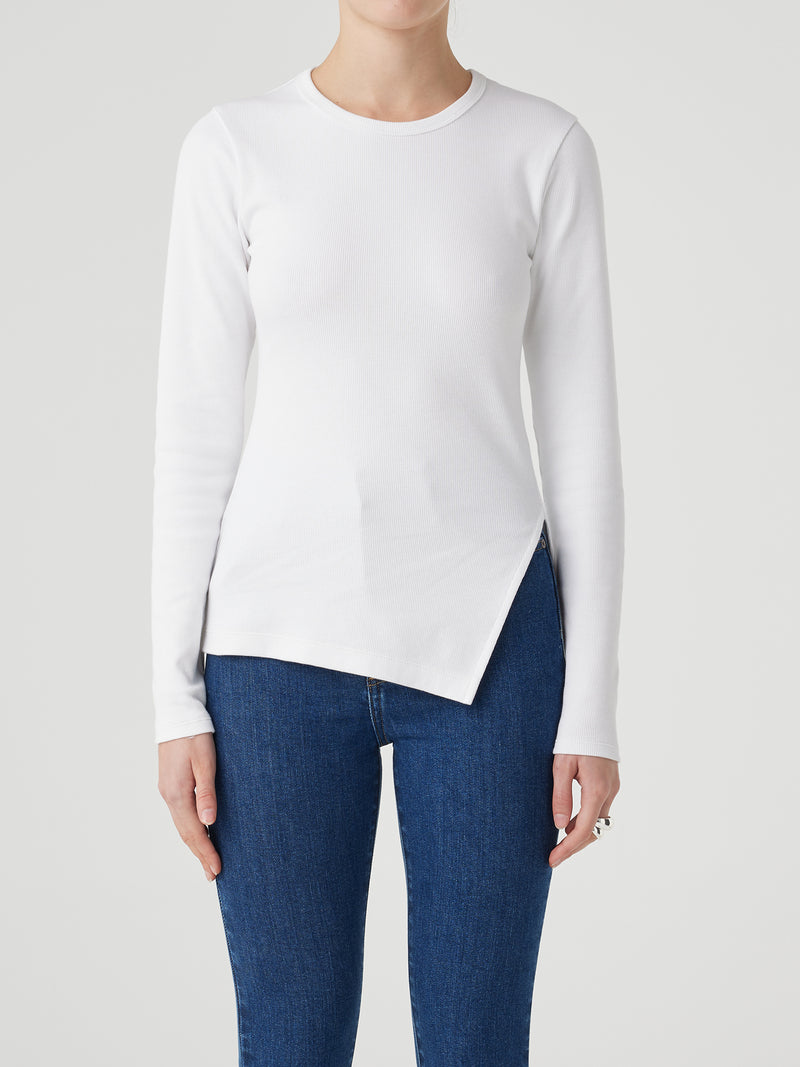ASYMMETRICAL RIB TOP WHITE