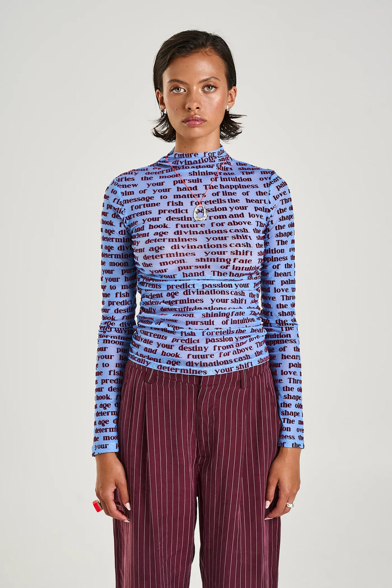 LS RUCHED HIGH NECK TOP - FORTUNE TELLER LOTUS
