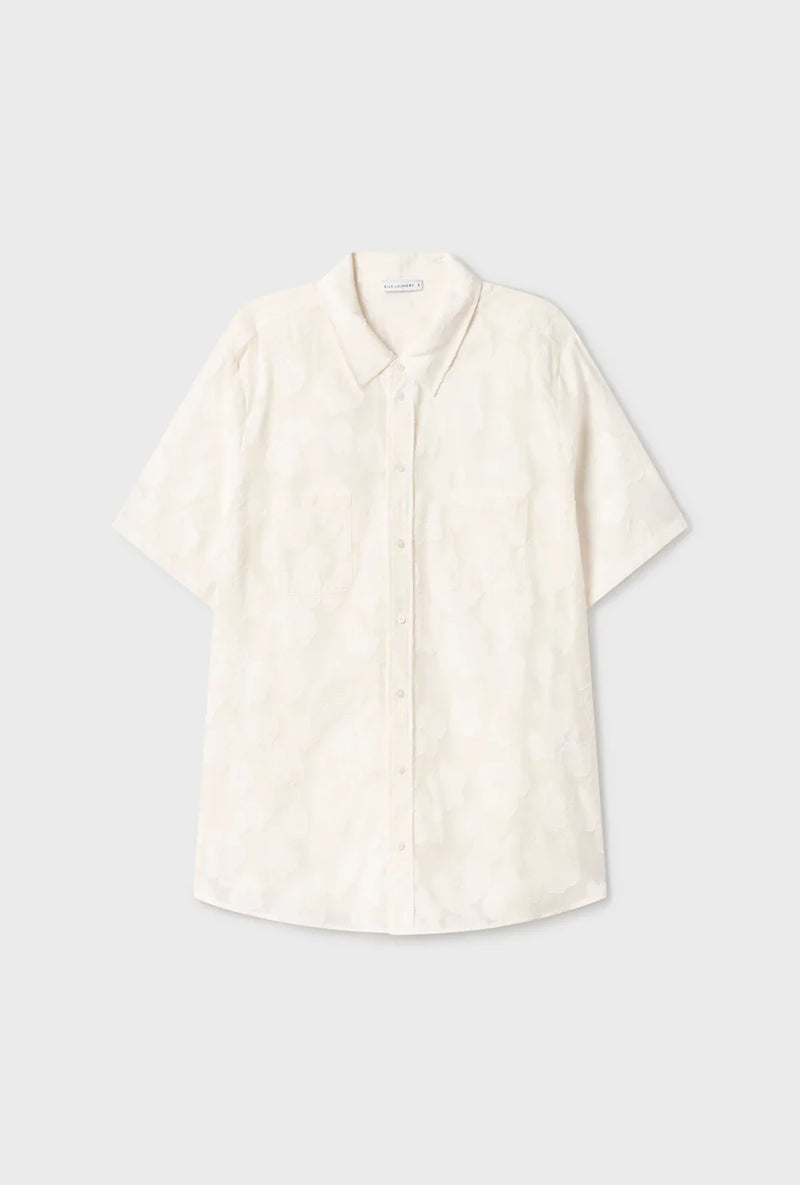 Clip Silk Short Sleeve Boyfriend Shirt White