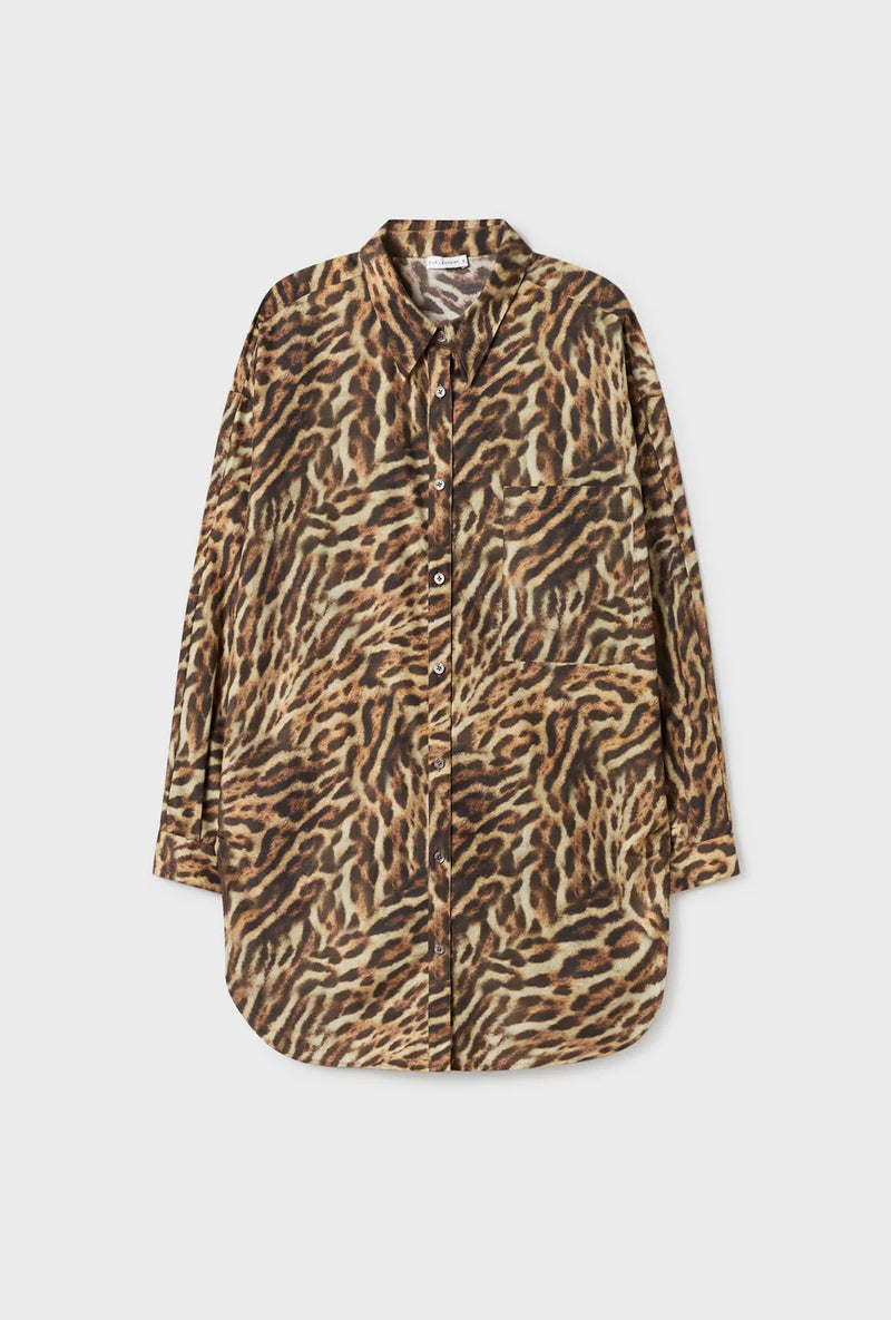 Cotton Silk Round Shirt Leopard