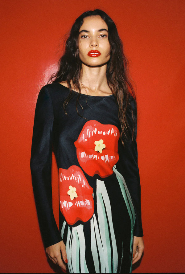 Full Sleeve Bias Dress Hot Lips