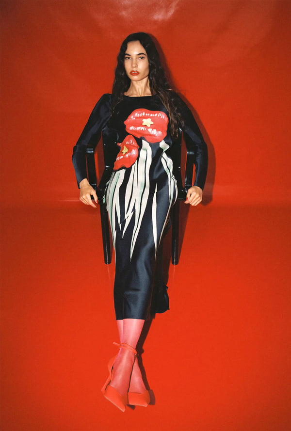 Full Sleeve Bias Dress Hot Lips