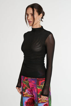 LS RUCHED HIGH NECK TOP