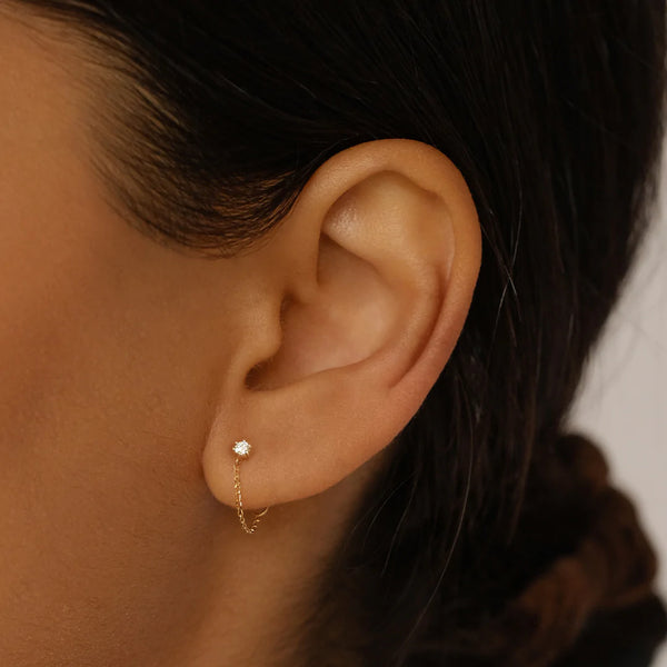 14k Gold Diamond Sweet Droplet Chain Earring