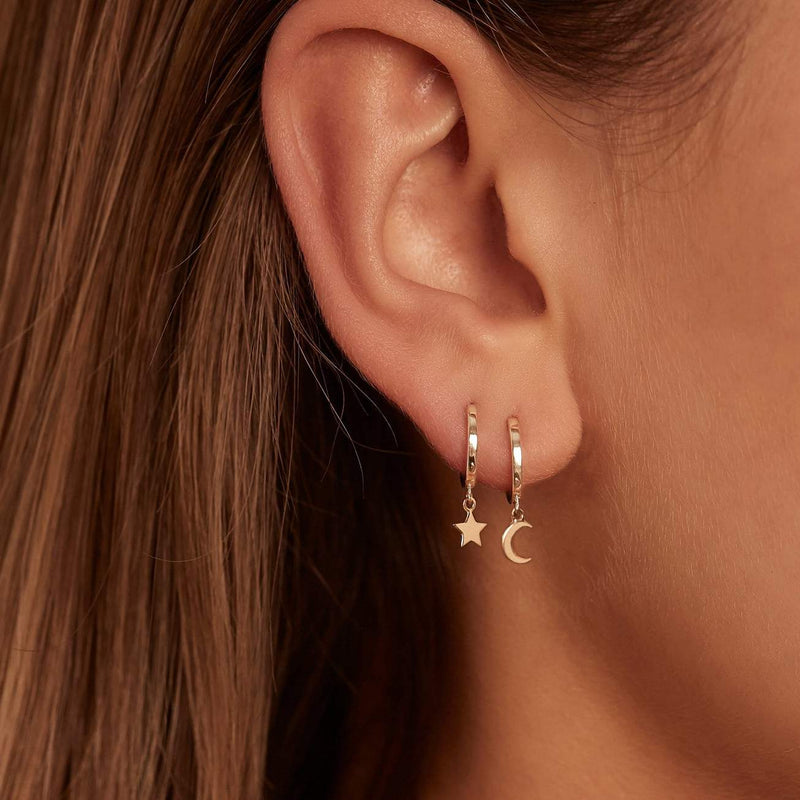 14K Gold Wish Upon a Star Hoop