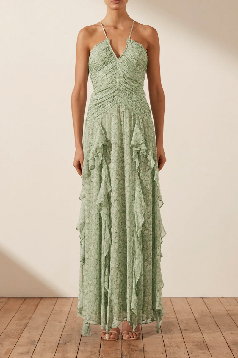 Aurore Ruched Frill Maxi Dress