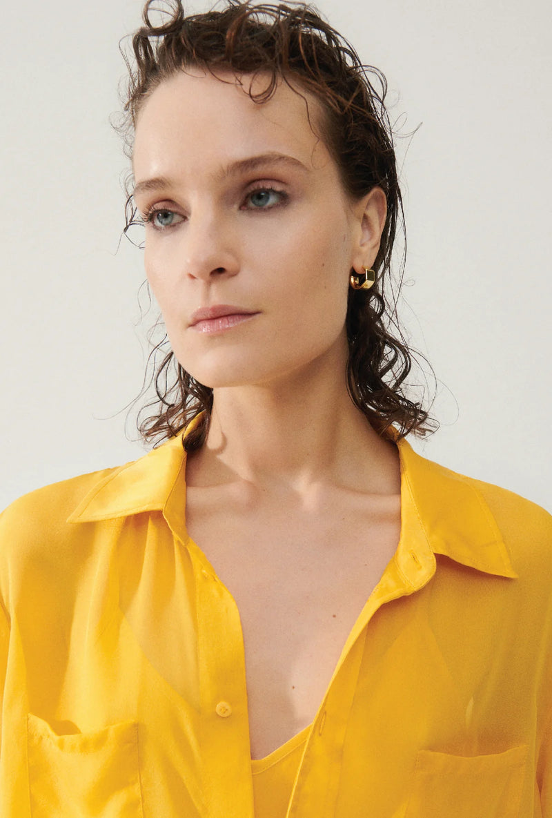 Chiffon Short Sleeve Boyfriend Shirt Goldfinch