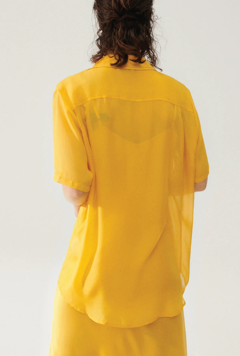 Chiffon Short Sleeve Boyfriend Shirt Goldfinch